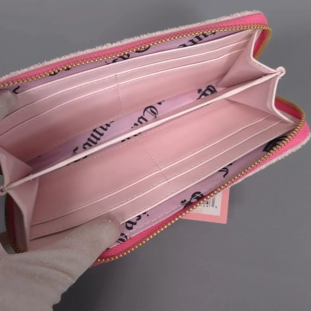 JUICY COUTURE Womens New Wallet Pink Rhinestone Logo Zip Around 13JCD5YMX-TCD